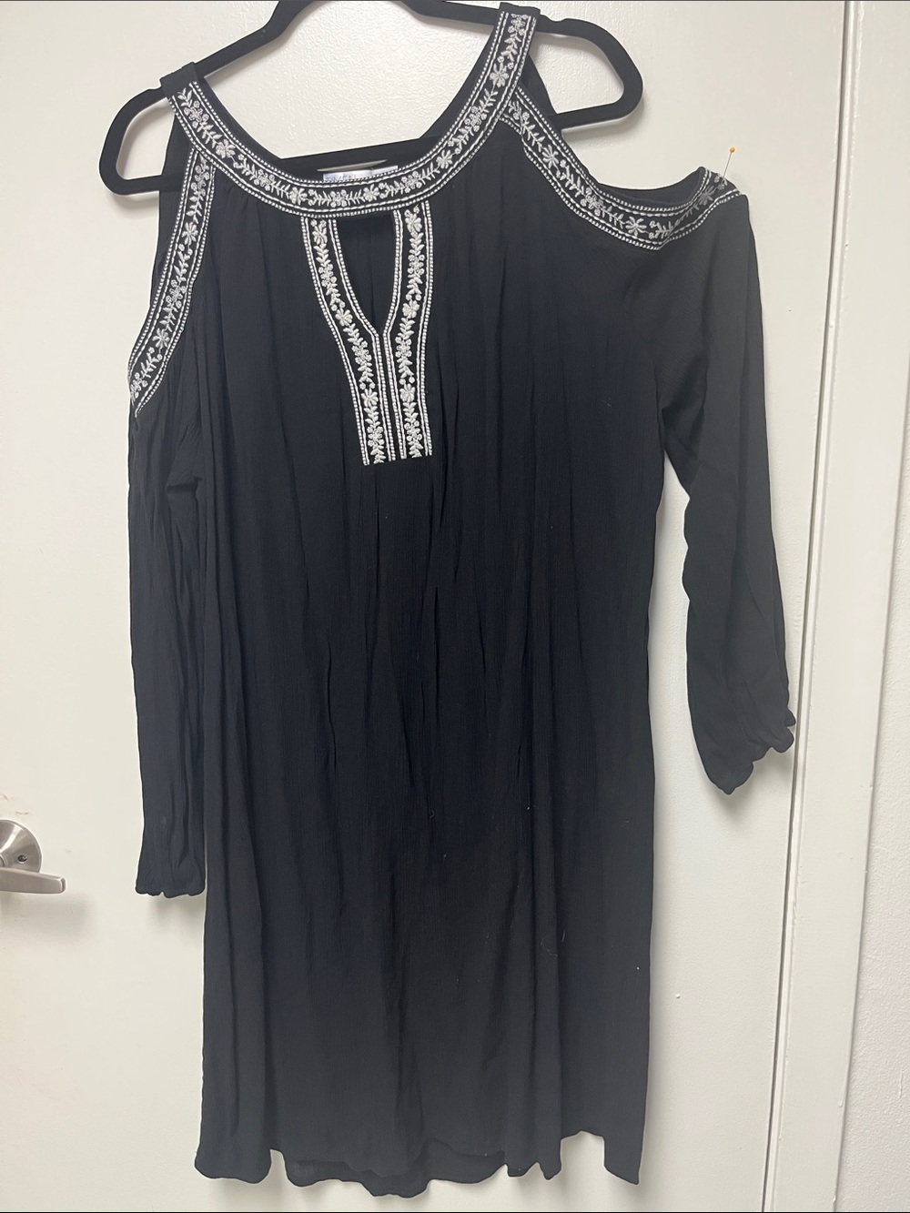 Time and Tru Black Midi Dress with White Embroidered Trim